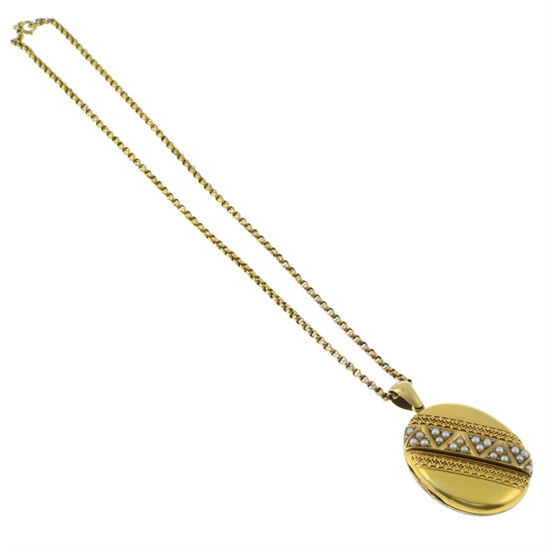 An early 20th century gold split pearl locket pendant, with chain. - Image 3 of 3