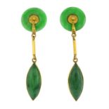 A pair of jadeite drop stud earrings.