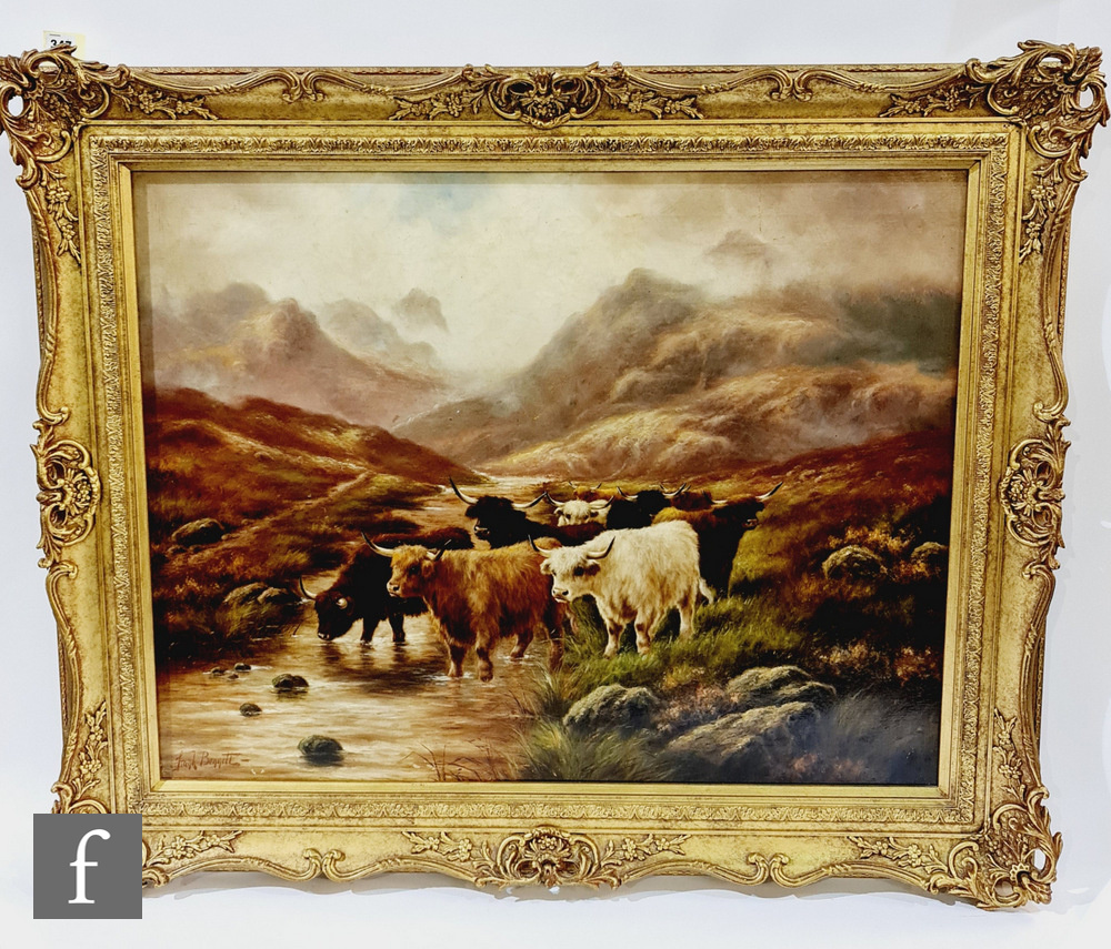 FRANK BENNETT (LATE 19TH CENTURY) - Cattle in a Highland river landscape, oil on canvas, signed,