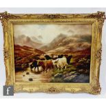FRANK BENNETT (LATE 19TH CENTURY) - Cattle in a Highland river landscape, oil on canvas, signed,
