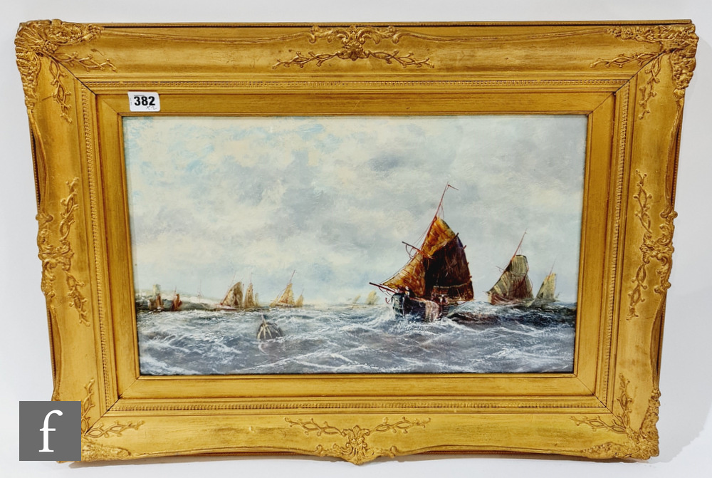 ENGLISH SCHOOL (LATE 19TH CENTURY) - Sailing boats off a jetty, oil on board, framed, 29.5cm x 50cm,