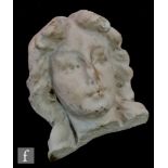 A 19th Century carved white marble head of a maiden, unsigned, width 31cm.