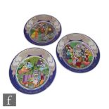 A set of three Rosenthal wall chargers designed by Bjorn Wiinblad decorated with scenes Act One, Two