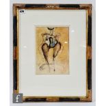 MODERN BRITISH SCHOOL - Grotesque Matador, mixed media, signed indistinctly, framed, 25cm x 17cm,