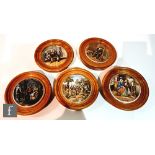 Five late 19th Century framed Staffordshire pot lids comprising The Rivals, Dr Johnson, S/D, On
