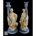 A pair of later 20th Century Wedgwood Jasperware candlesticks from the Genius Collection - Cybele