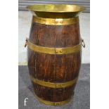 A 20th century stick/umbrella stand in the form of a coopered brass barrel, height 57cm, S/D