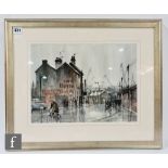 JOHN LINES, RBSA (B.1938) - Rainy day in the docks, watercolour, signed, framed, 27cm x 36cm,
