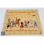 INDIAN SCHOOL (EARLY 20TH CENTURY) - A prince with courtiers in procession, gouache on silk,