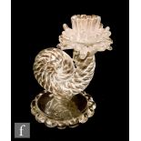 An Italian Murano Barovier & Toso glass candlestick circa 1940 modelled as a rope twist scroll
