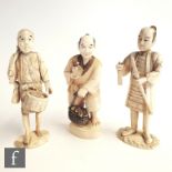 A group of Japanese ivory sectional Okimono, Meiji Period (1868-1912), all modelled as farmers or