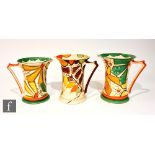 Three 1930s Art Deco Myott Lemonade jugs comprising two graduated in pattern 8708 with a hand