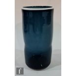 A Whitefriars glass vase circa. 1964, designed by Geoffrey Baxter, pattern 9637 in midnight blue and