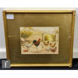 A. GARTON (EARLY 20TH CENTURY) - Poultry in a farmyard, watercolour, signed, framed, 13cm x 17.