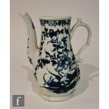 A late 18th Century Worcester coffee pot decorated in the blue and white Hollow Rock Lily pattern,