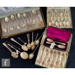 A collection of continental and British silver spoons, to include three cased sets of Dutch