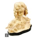 A 20th century Italian carved alabaster bust of an Art Nouveau maiden wearing a pendant, on