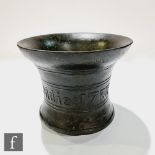 A large 1738 bronze mortar, probably by the Ashton Foundry, Wigan, Lancashire, inscribed about the