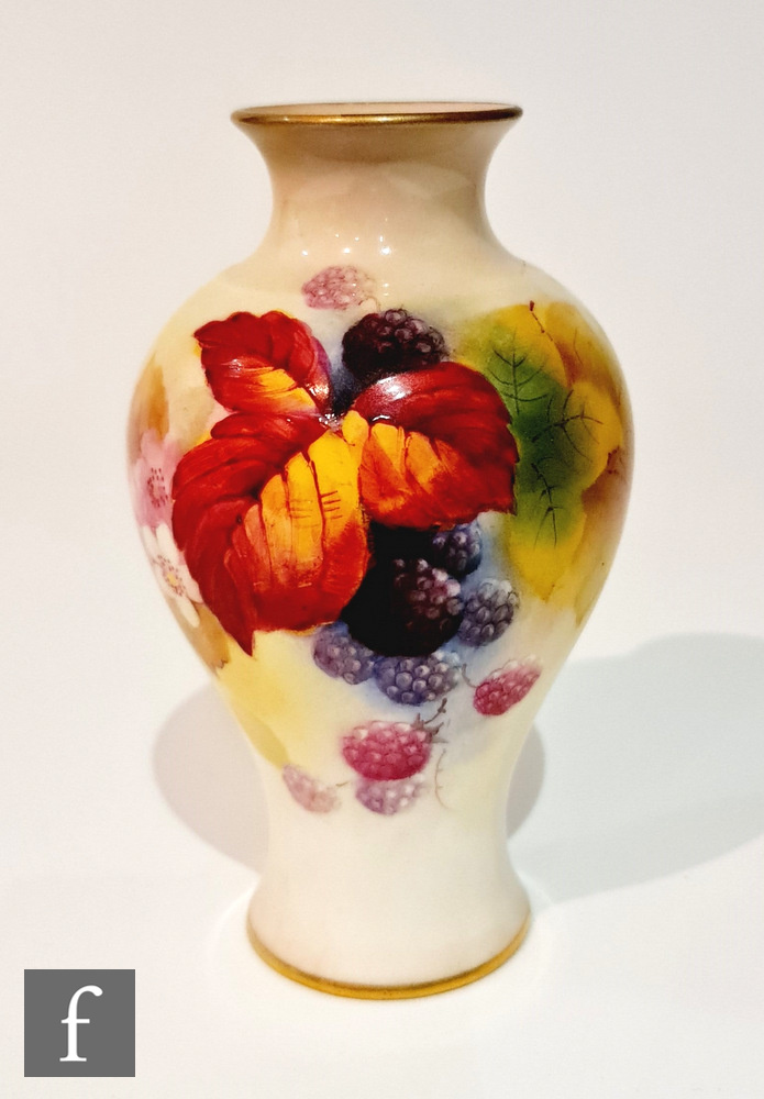 A Royal Worcester shape 2471 vase panel decorated by Kitty Blake, with hand painted autumnal