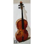 A 19th Century violoncello, with a scroll neck above a two piece maple back and spruce table or