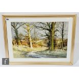 JOHN LINES, RBSA (B.1938) - A sunlit road in autumn, watercolour, signed, framed, 34cm x 51cm, frame