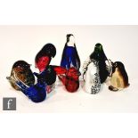 A collection of assorted glass paperweights formed as birds, to include various Wedgwood examples