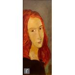 MARY VILLA (CONTEMPORARY) - Portrait of a young woman with auburn hair, acrylic on paper, framed,