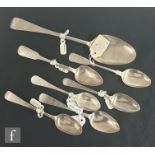 Six hallmarked silver Georgian and later teaspoons to include fiddle and old English pattern
