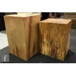 Two contemporary solid wood pedestals of block form, one measuring 72cm high, width 44.5cm and depth