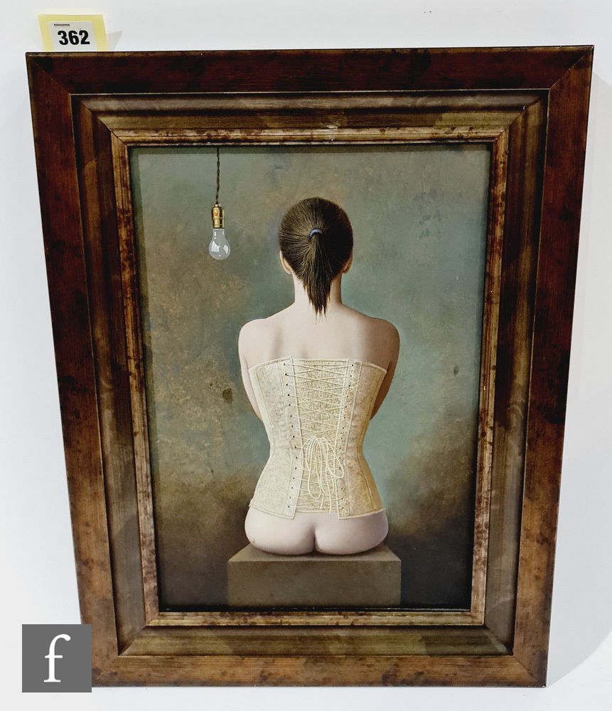 DON CLARKE (1932-2012) - 'Lola in Corsets', oil on board, signed, inscribed and dedicated on label