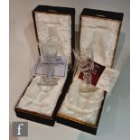 Two Minton Peter Jones Collection commemorative glass goblets with air twist stems, comprising a