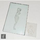 A late 19th to early 20th Century clear glass panel reverse engraved with a study of a female nude