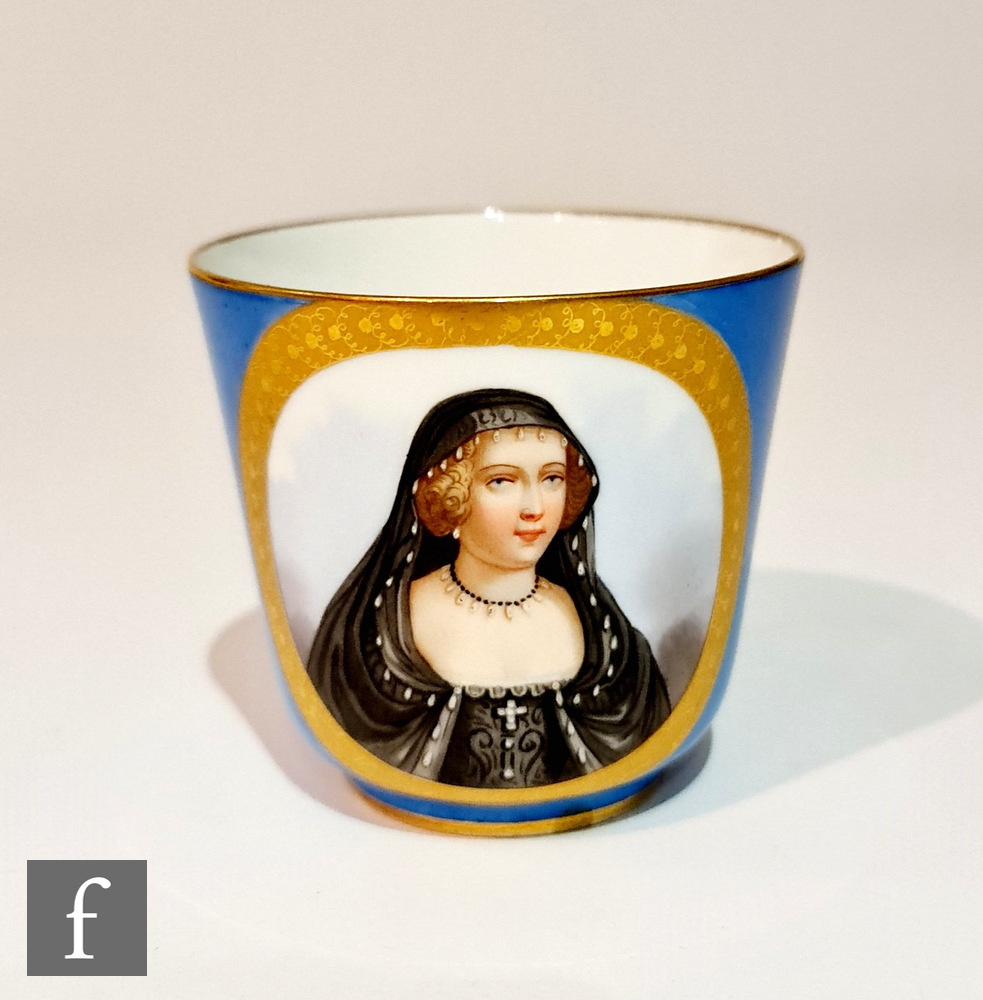 A 19th Century Sevres cabinet cup decorated with a hand painted portrait of Henriette d'Angleterre