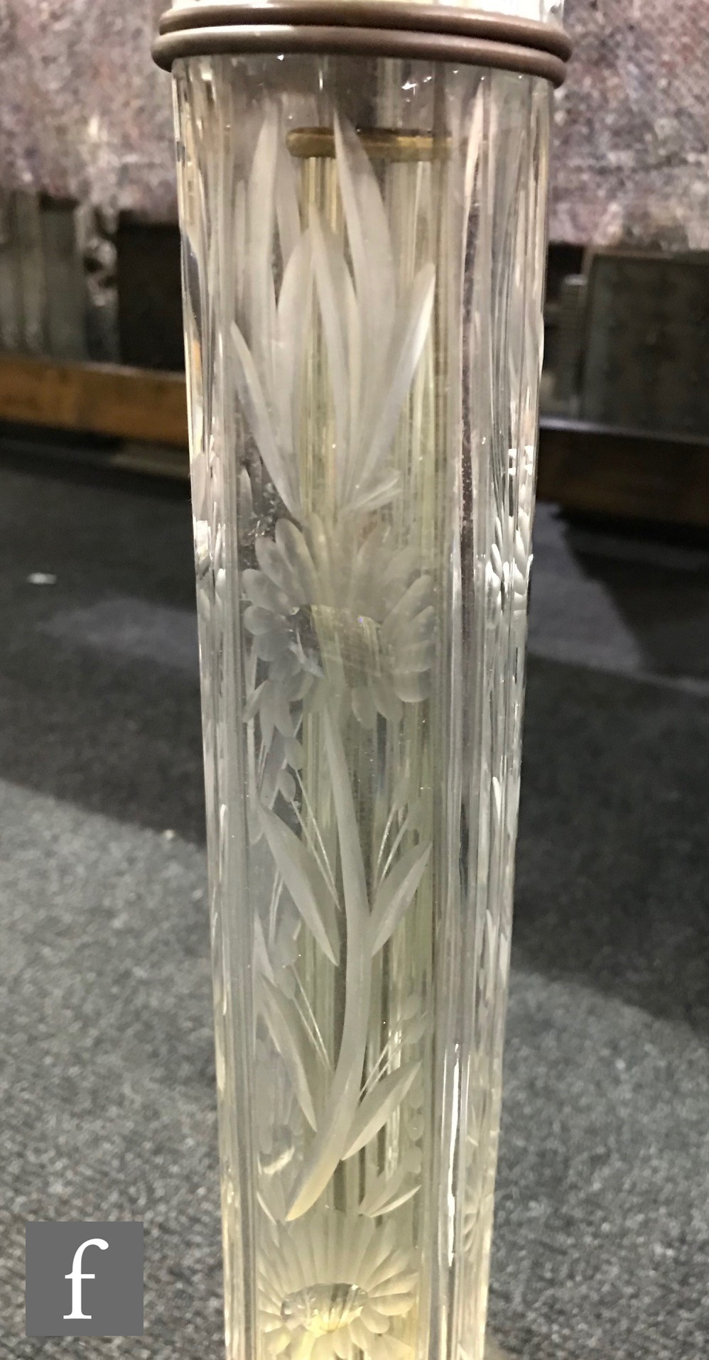 A 1950s/1960s floor lamp, the column formed by three cut and engraved glass cylinders raised to a - Image 3 of 4