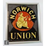 A Norwich Union painted copper fire mark (W29P), height 26.5cm and width 22cm, in later frame, S/D.