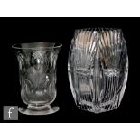 A post war Stuart & Sons glass vase designed by John Luxton, of footed form with flared rim, cut and