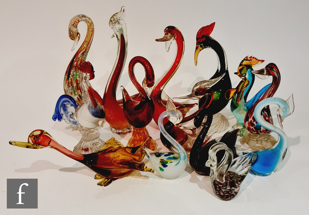 A collection of assorted glass birds, to include Italian Murano examples, a Swedish FM Konstglass