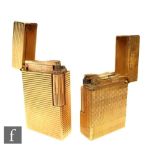 Two Dupont gold plated lighters of rectangular form, numbered 13 HAU 82 and 13 HFS 50, largest 5.