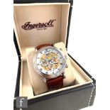 A gentleman's stainless steel Ingersoll IN2700 automatic skeleton wrist watch, Roman numerals to