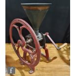 A late 19th century coffee grinder by Parnall & Sons London and Bristol, green painted hopper and