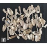 A parcel lot of hallmarked silver teaspoons to include old English and fiddle pattern examples,
