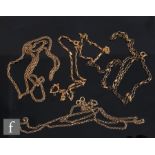 Four assorted 9ct chains to include belcher and block examples, total weight 21.g. (4)