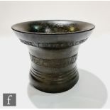 A large 1680 bronze mortar, by Samuel Smith of York (fl. 1672-1709), a band beneath the rim cast