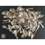 A parcel lot of hallmarked silver teaspoons to include old English, seal top and other patterns,