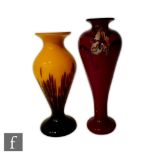 A contemporary Richard Satava studio glass vase of slender baluster form decorated in the manner