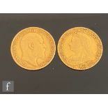 A Victorian veil head half sovereign dated 1898, with an Edward VII example dated 1903. (2)