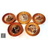 Five late 19th Century framed Staffordshire pot lids comprising The Late Prince Consort, A letter