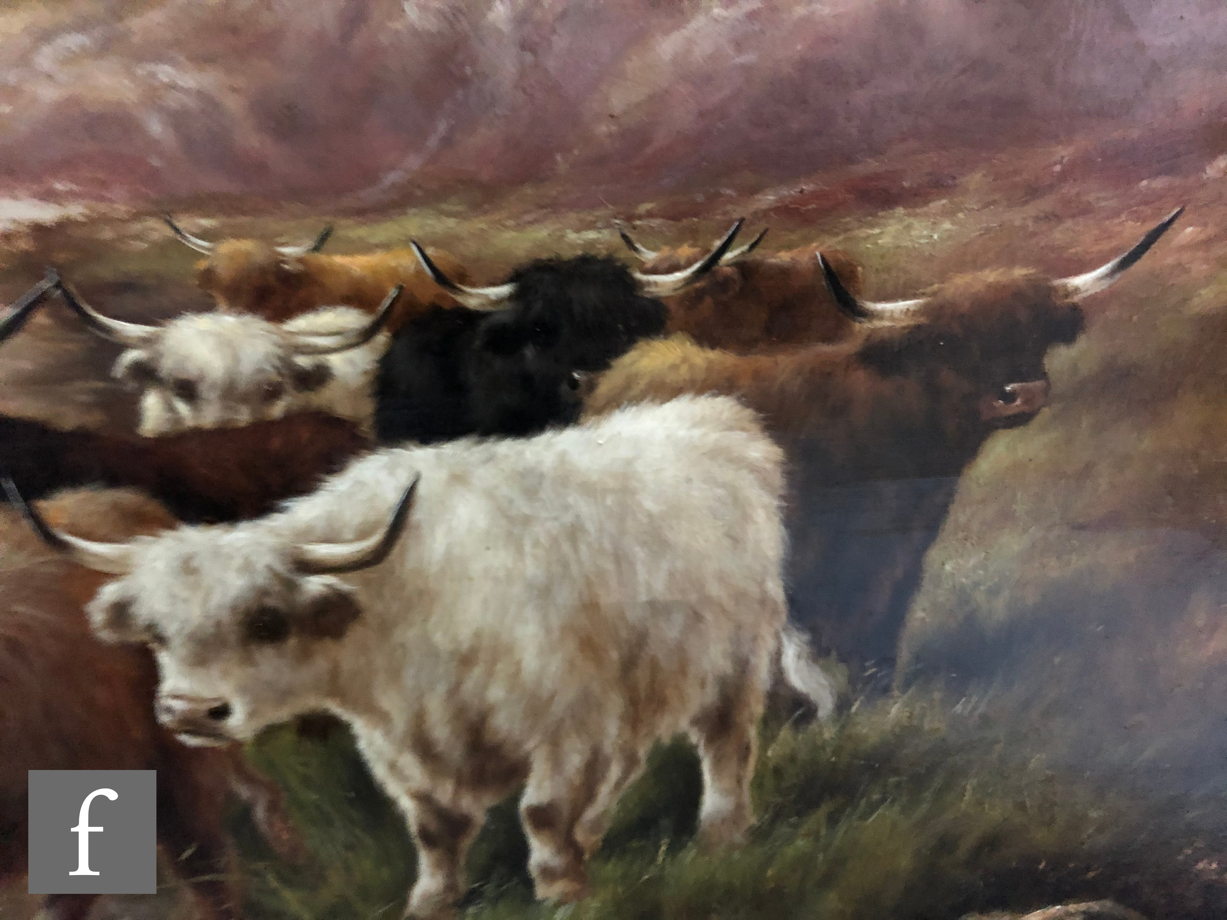 FRANK BENNETT (LATE 19TH CENTURY) - Cattle in a Highland river landscape, oil on canvas, signed, - Image 4 of 6