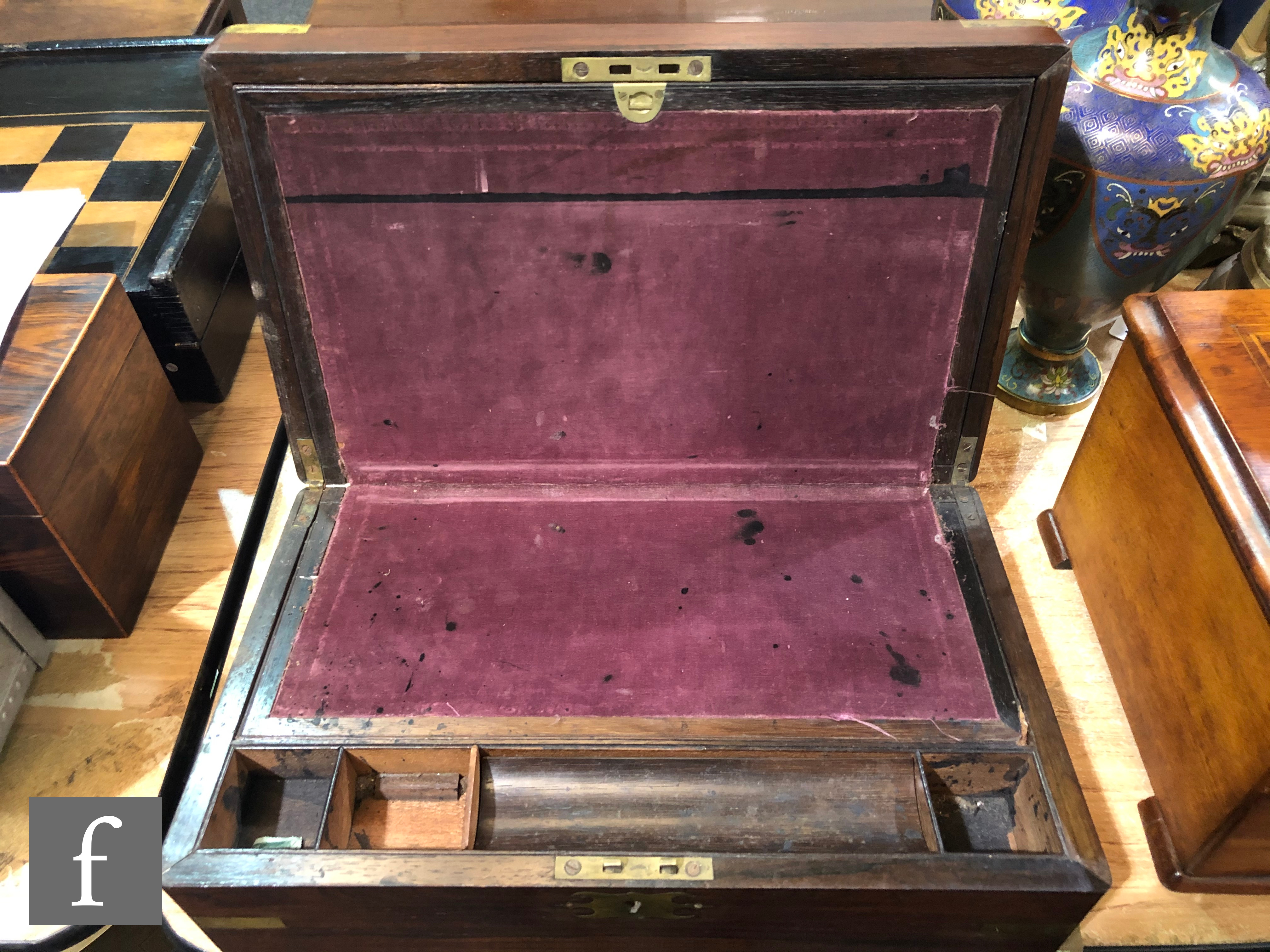 A 19th Century brass cornered writing slope with fitted interior, width 40cm. - Bild 2 aus 3