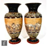 A pair of late 19th to early 20th Century Doulton Lambeth vases by Hannah Barlow, each decorated